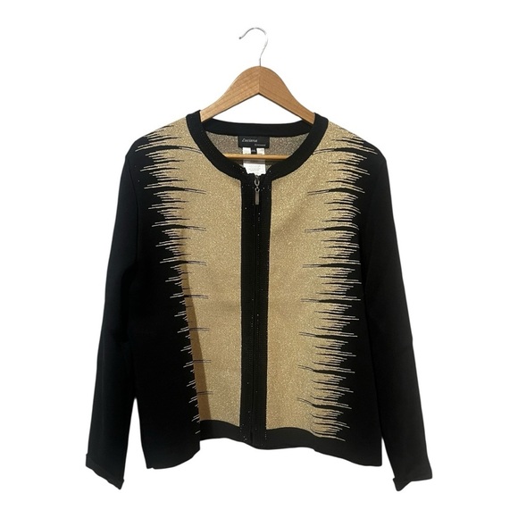 Luciana Knitwear Sweaters - Luciana Knitwear Women's Formal Sweater Full Zip P,s Size 2XL Black Gold